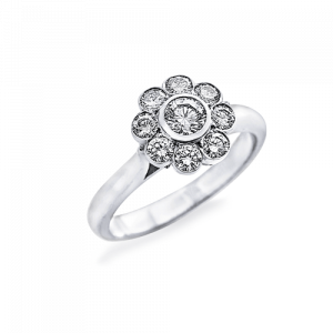 Cluster antique style ring with brilliant cut diamond centre stone