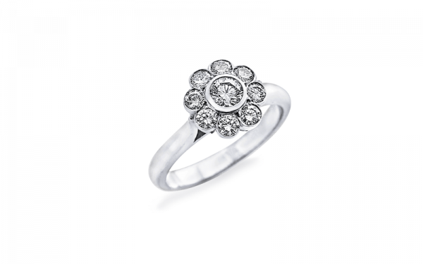 Cluster antique style ring with brilliant cut diamond centre stone