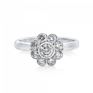 Cluster antique style ring with brilliant cut diamond centre stone