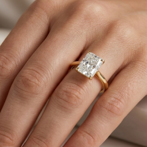 Radiant cut solitaire engagement ring