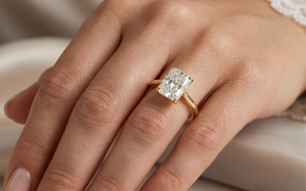 Radiant cut solitaire engagement ring