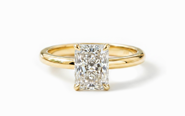 Radiant cut solitaire engagement ring