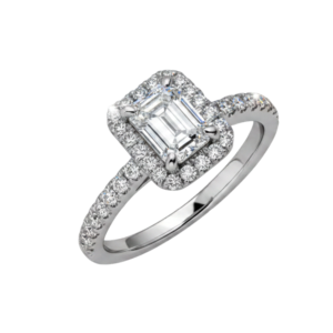 emerald cut halo ladies diamond ring
