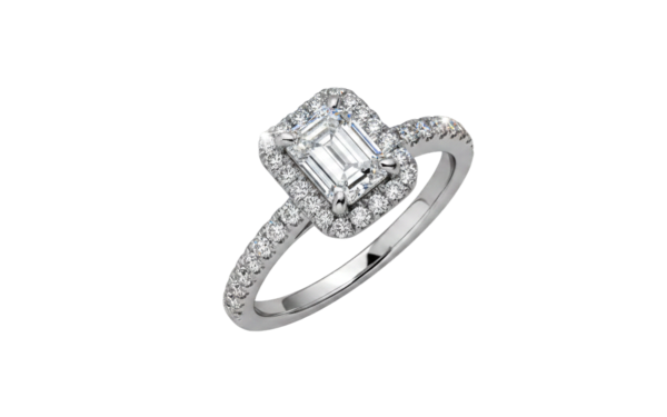 emerald cut halo ladies diamond ring
