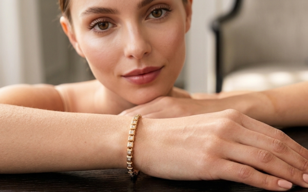 18ct yellow gold bezel set princess cut diamond bracelet tennis style