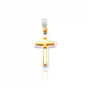 18ct Two tone cross  Polished white gold edges polished and matte finish raised centre Made in Italy