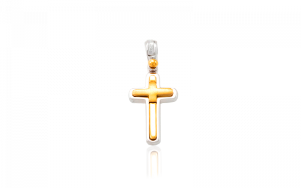 18ct Two tone cross  Polished white gold edges polished and matte finish raised centre Made in Italy