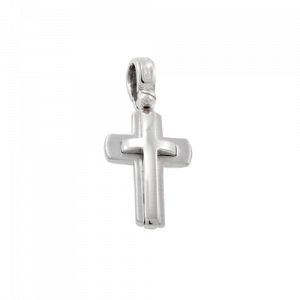 18ct White gold cross Polished raised centre piece with matte finish base rounded edges Made in Italy