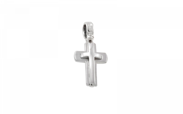 18ct White gold cross Polished raised centre piece with matte finish base rounded edges Made in Italy