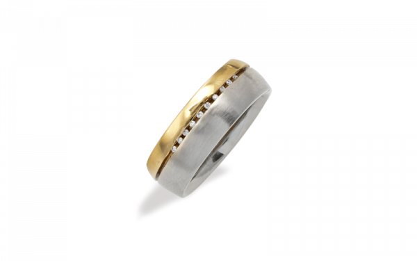 18ct two tone diamond set mens ring