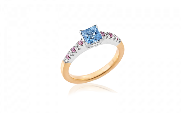 Aquamarine with Pink Diamonds