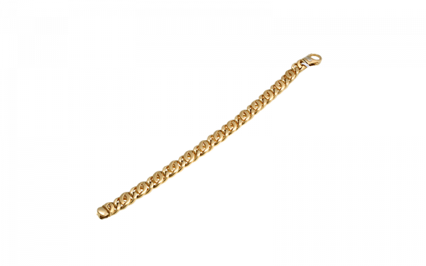 18ct yellow gold solid birdseye links with matte  finish on one side and  all polished finish on the other. can be wear either side. Bracelet is reversible.