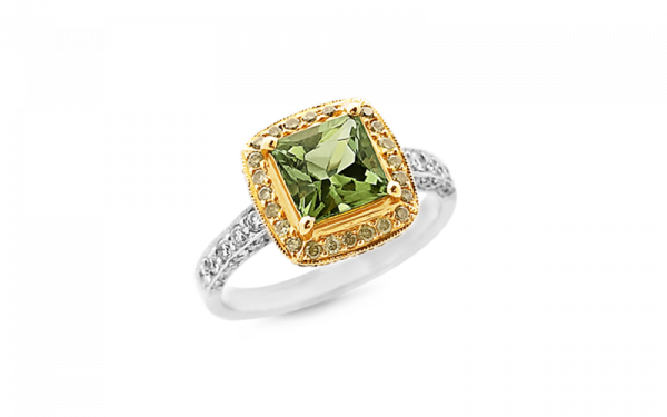 Green Tourmaline stone with diamonds