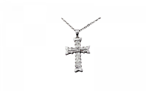 white gold baguette diamond cross 27956