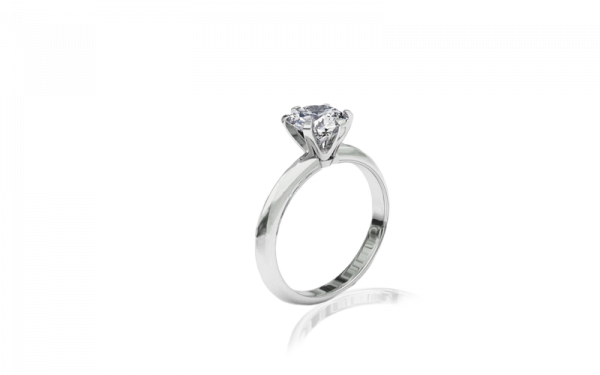 The Candice design features in 18ct White gold with scalloped beaded six claw setting featuring a brilliant cut diamond on a knife edge tapering half round band.