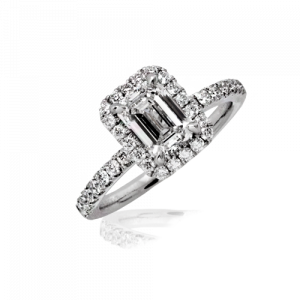 emerald cut halo ladies diamond ring