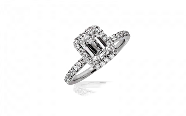emerald cut halo ladies diamond ring