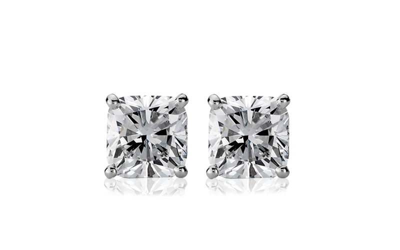 18K White Gold Double Halo Cushion Cut Diamond Earrings