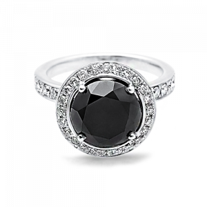 black halo ivy leaf design engagement ring   with white diamonds halo design