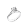 Radiant cut diamond ladies ring featuring round brilliant cut diamonds in 18ct white gold