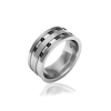 Gents ring diamond set sand blast finish centre polished concave channels on sides with black brilliant cut diamonds channel set.