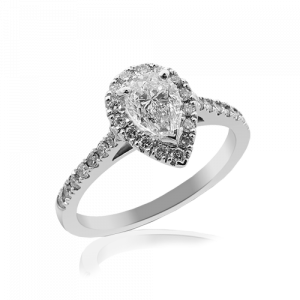 Pear shape diamond halo ladies diamond ring Ivy design