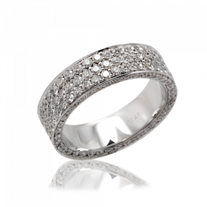 pave set wedding ring with brill cut diamonds