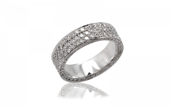 pave set wedding ring with brill cut diamonds