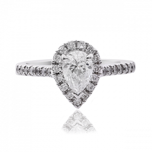 Pear shape diamond halo ladies diamond ring Ivy design