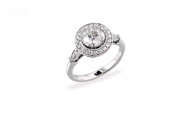 Antique style ring featuring a Lab Grown brilliant cut diamond
