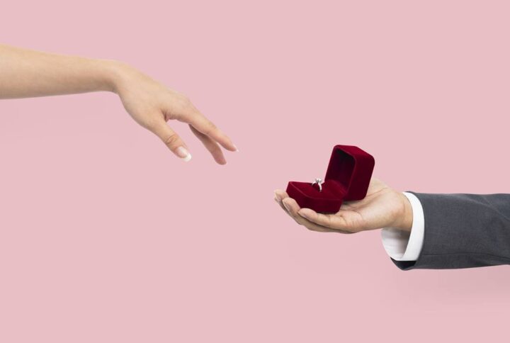 Engagement proposal hands with man and woman
