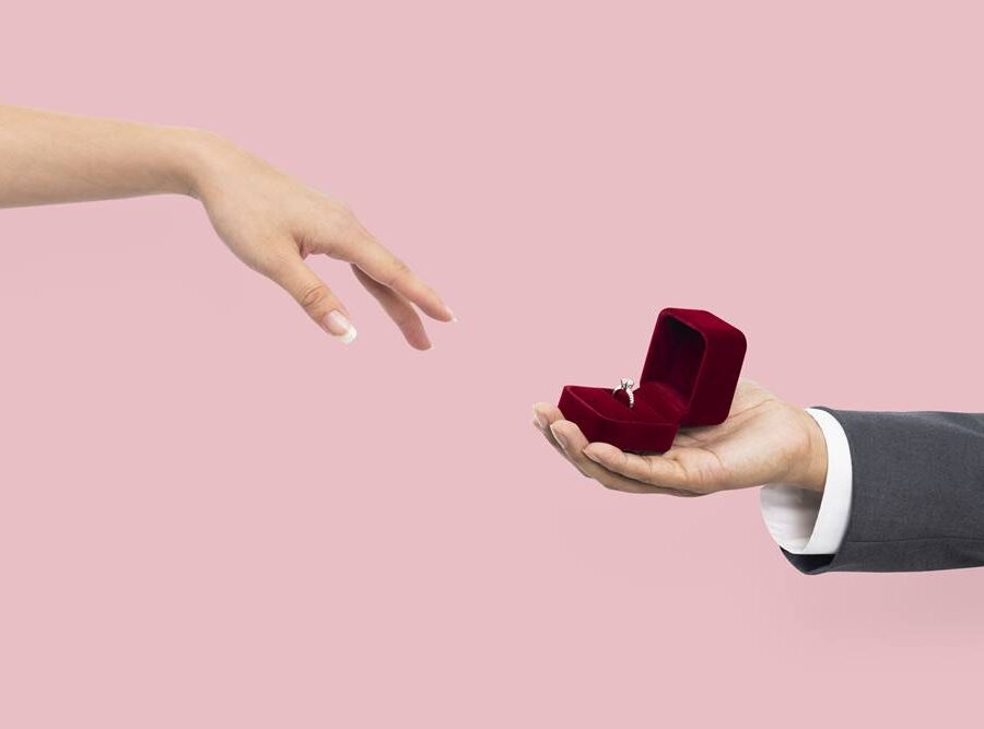 Engagement proposal hands with man and woman