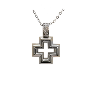 18ct white gold cross with diamond set brilliant cut stones