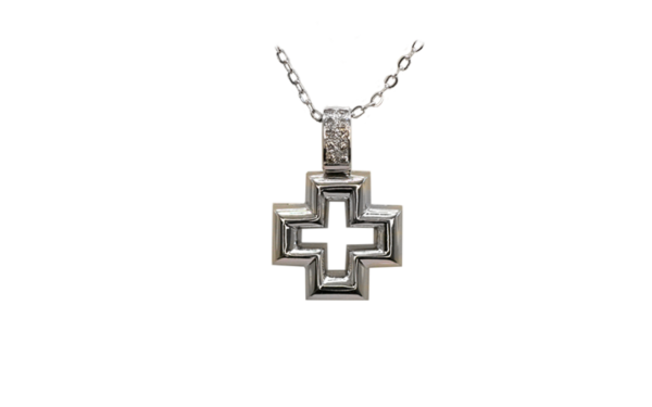 18ct white gold cross with diamond set brilliant cut stones