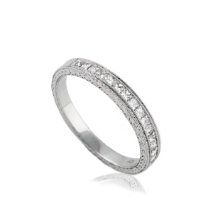 18 carat white gold engraved wedding ring with princess cut diamonds_26116