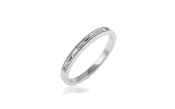18 carat white gold wedding ring with channel set baguettes_26095