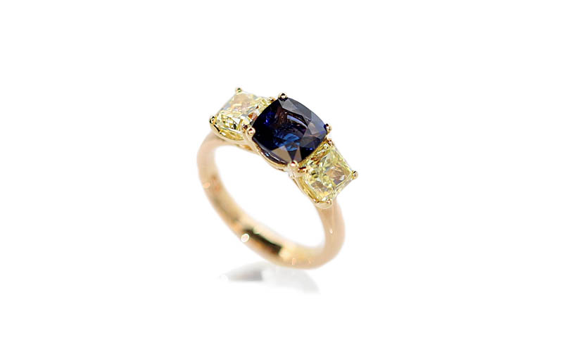 Ceylon Sapphire natural gemstone with fancy cut yellow diamonds