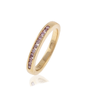 18 carat yellow gold wedding ring with natural pink diamond channel set_24235