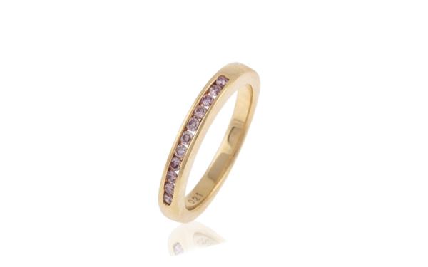 18 carat yellow gold wedding ring with natural pink diamond channel set_24235