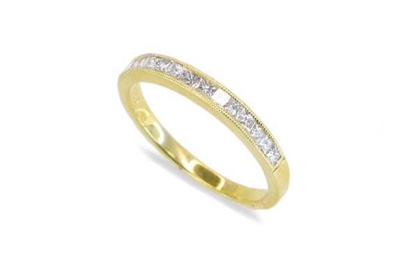 18ct yellow gold channel set princess cut diamonds