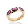 9ct yellow gold ring featuring Cabochon Rhodolite garnets