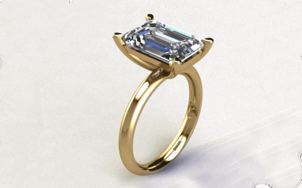 Amores design ring emerald cut diamond ring solitaire side view