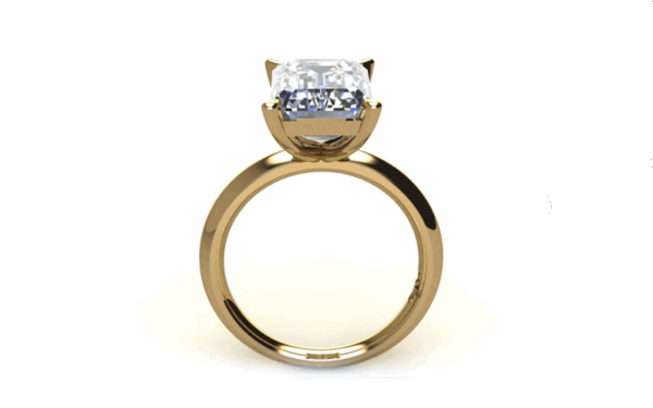 Amores design ring solitaire emerald cut diamond front view