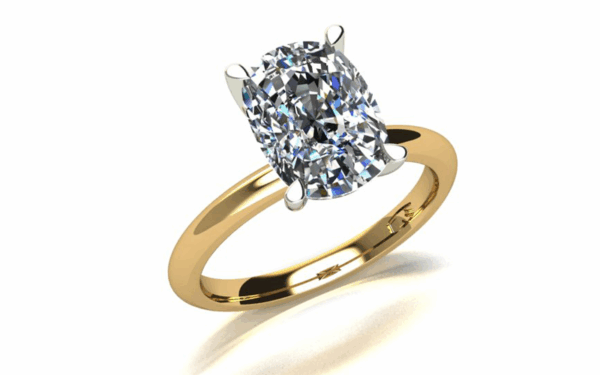 Aruba design ring solitaire cushion cut diamond 2 tone