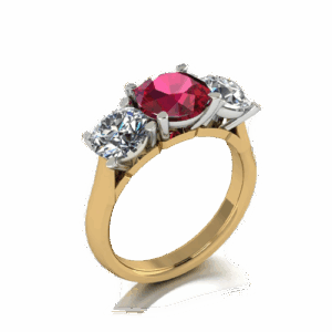 florence trilogy ring with ruby and diamonds set in yellow gold