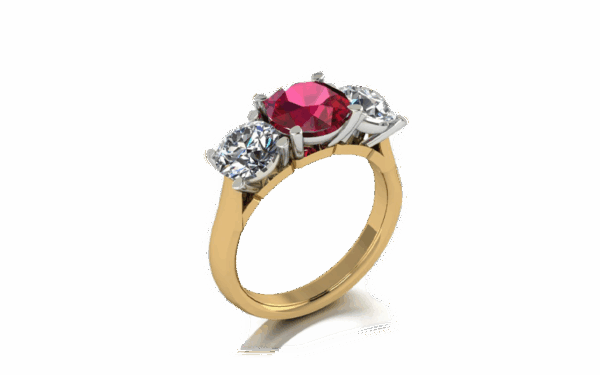 florence trilogy ring with ruby and diamonds set in yellow gold