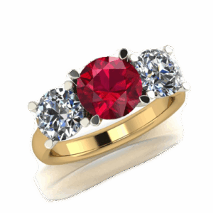 florence trilogy ring with ruby and diamonds set in yellow gold