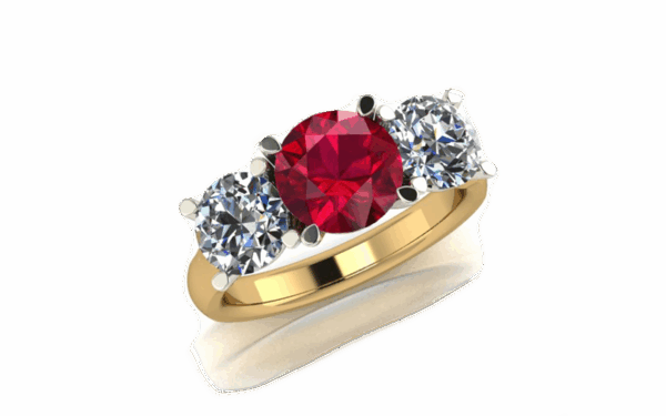 florence trilogy ring with ruby and diamonds set in yellow gold