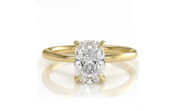 Brianna yellow gold Elongated cushion cut diamond solitaire